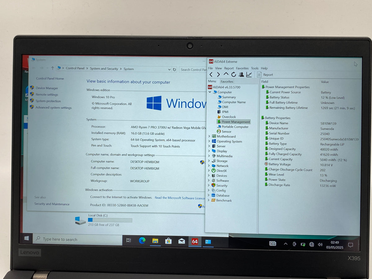 Lenovo ThinkPad X395 | Ryzen 7 PRO 3700U | 16GB RAM | 256GB SSD | FHD Touch | 4G